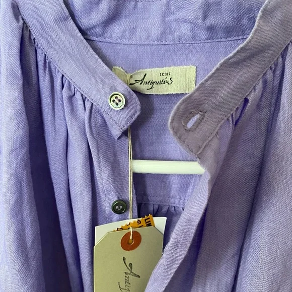 Ichi Antiquites Linen Lavender Poet Blouse made in Japan - Picture 3 of 4